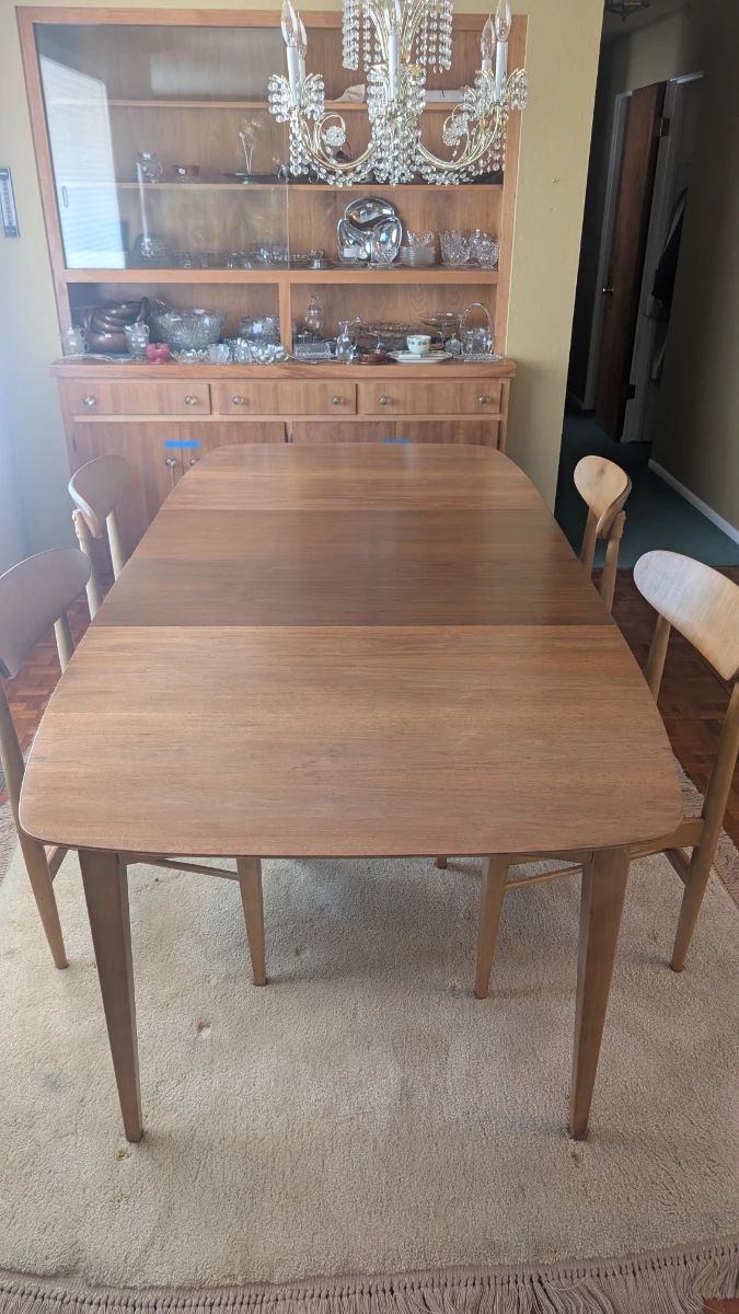 MCM walnut table with 4 chairs & two leaves