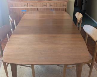 MCM walnut table with 4 chairs & two leaves