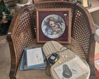 Occasional chairs (2), Jody Bergsma signed & framed plate, Suzuki Omnichord
