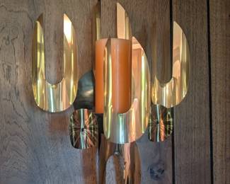 2 matching Brutalist MCM brass & copper wall art