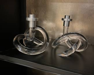 Twisted lucite candleholders – pair – Interlude – 8h x 8.5w