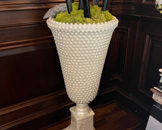 Faux orchid tree in 38”h pearl resin vase. Approximately 100”H overall