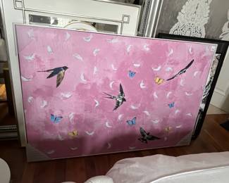 Marmont Hill Pink art. Canvas in white shadow frame. 40.5”h x 60”w