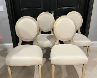 Set of 4 Caracole side chairs – cream upholstery & brushed gold frame – 22w seat x 22 d x 38h
