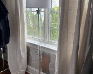 Glass column floor lamps with chrome trim. Pair. 68”h