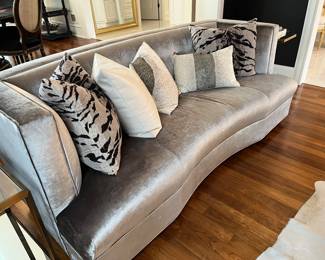 Mitchell Gold Dumont silver velvet sofa 81”w x 40”d x 31”h