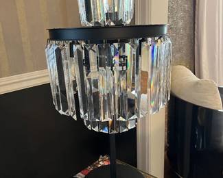 tiered table lamp with rectangular crystal prisms 32”h