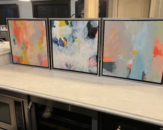 Shadow box framed art canvases – (set of 3) 22” square – one signed Weiss