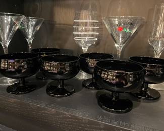 Black glass compotes