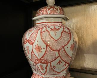 Orange & white ginger jar – repro – 15"h