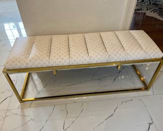 custom white & brass bench featuring LV monogram canvas