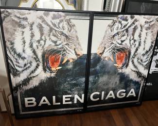 Balenciaga diptych of white tigers. 51w x 38h x 2d