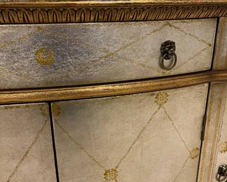 John Richard Fine Furniture silver and gold buffet / side board – 3 drawer + 3 cabinet + internal drawer – 62w x 37.5h x 26d