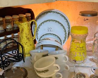 Pyrex  “Spring Blossom” dishes & Several Pyrex Juice Jars 