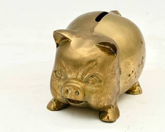 vintage brass pig piggy bank-empty