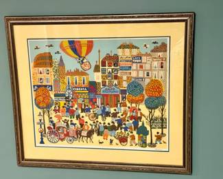 Print Of “Paris Street Scene" or "Festival des Balloons" by Romanian artist Claudine.