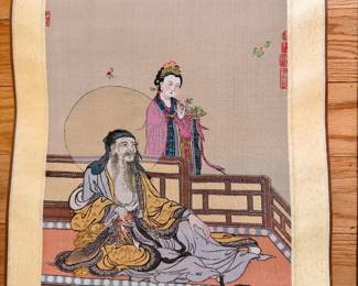 Vintage Chinese Silk Scroll A Portrait Of Vimalakiriti