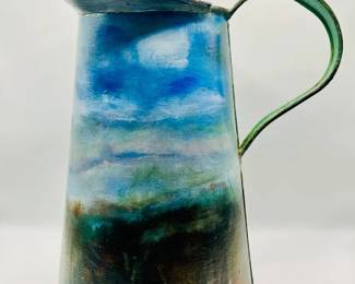 Tall Metal Hand-Painted Pitcher Signed Stern, 1999