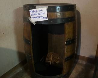 Vintage oak whiskey barrel used for fire wood $100