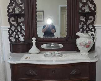 Antique Victorian Walnut Dresser with Marble Top