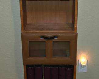 Narrow Bookcase with Leather Trim