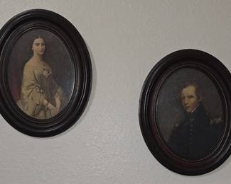 Pair Antique Oval Pictures