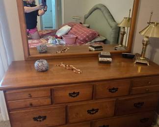 Vintage Maple Triple Dresser with Mirror 