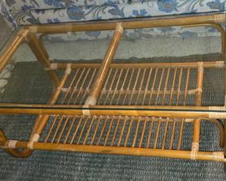 Midcentury vintage rattan and bamboo coffee table