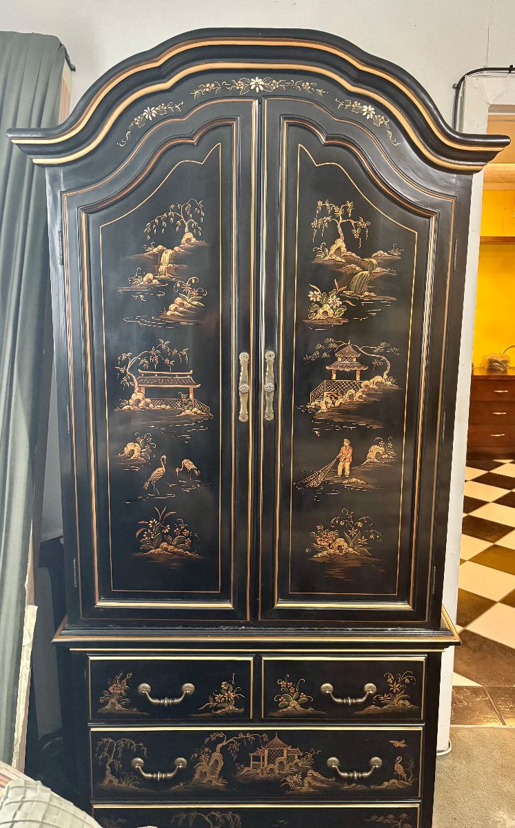 Black Lacquer Chinoiserie Cabinet