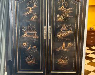 Black Lacquer Chinoiserie Cabinet