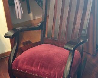 Rocking Chair with Red Velvet Upholstery