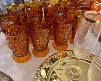Indiana Glass Company Amber Cubist Glasses
