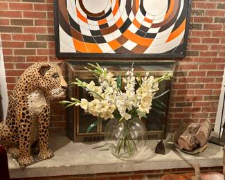 Claxyton Moultry Regional Artist Papier Mache' Leopard and Painting