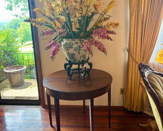 Silk Floral Arrangement & Demilune Table