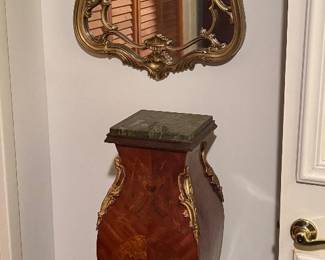 Gold Gilded Mirror & French Louis XV Style Pedestal