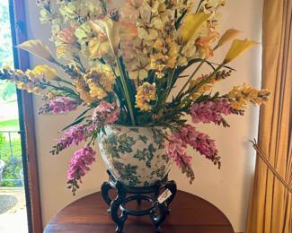 Silk Floral Arrangement in Asian Pot