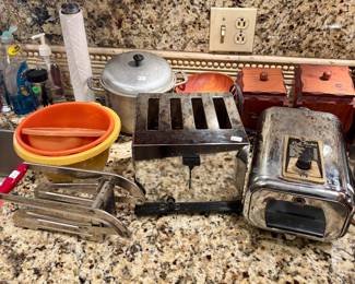 Assorted Vintage French Fry Cutter, Toaster, Cannisters, & More.