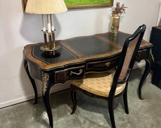 Drexel Leather Top Lacquer Desk & Chair