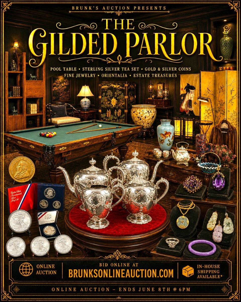 The Gilded Parlor, estate auction, online auction, antique auction, collector auction, estate treasures, fine estate finds, antiques, vintage collectibles, home decor, interior decor, decorative arts, Orientalia, Asian decor, Asian decorative arts, Chinese porcelain, Japanese porcelain, Japanese Imari, Japanese Arita, Satsuma, Kutaniware, cloisonne, Yusen Shippo, Fu Dog bookends, Buddha statue, Laughing Buddha, Chinese lacquer, black lacquer furniture, Chinoiserie, Drexel Chinoiserie, camphor trunk, Chinese armoire, Chinese chest, Korean Tansu chest, Japanese Noren panels, oriental silk screen, folding screen, Japanese scroll, calligraphy scroll, Japanese angels, Thai figures, Tang Dynasty style bookends, Asian triptych, Oriental watercolor, Chinese tea kettle, tea cups, tea caddy, Imari vase, ginger jar lamp, porcelain fish bowl