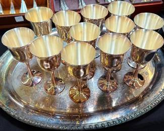Silver Plate Cups and Tray