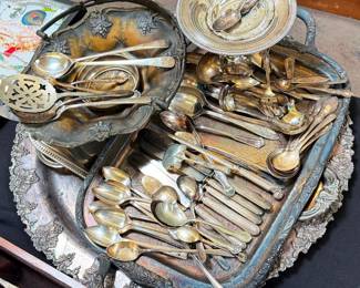 Silver Plate Flatware and Trays