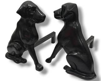 A Pair of Cast Iron Dog Andirons, Black Labrador Retriever