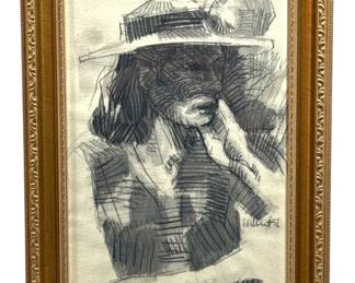 1956 French Mid Century Charcoal Sketch of a Woman, ROBERT J. WILBERT (Chicago, America)