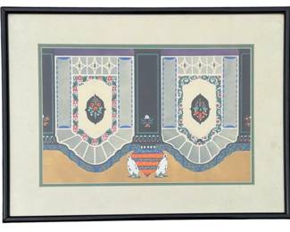 1930s Folk Art Painting on Paper
