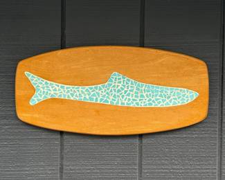 Scandinavian Modern Blue Tile & Teak Fish 