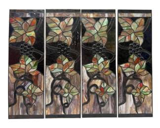 Four Vintage Stained Glass Window Panels, Grapes