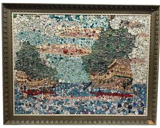 Monumental Outsider Folk Art Nautical Button Artwork of Ships