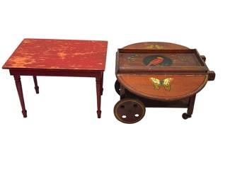 Two Miniature Folk Art Tables, Tea Caddy
