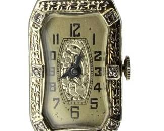 1930's Art Deco BELAIS 18k White Gold and Diamond Watch