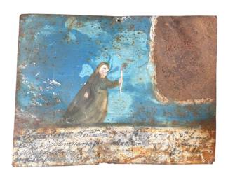 Early Mexican Folk Art Ex Voto Retable Painting